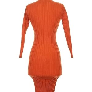 Chic Long Sleeve Orange Knit Dress